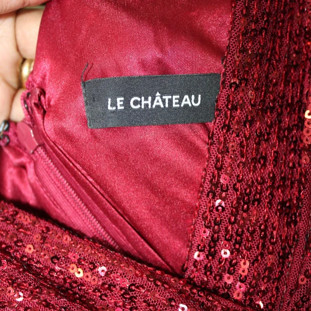 Le Château Women's Wine Red Sequin Dress With Sleeves - Picture 4 of 6